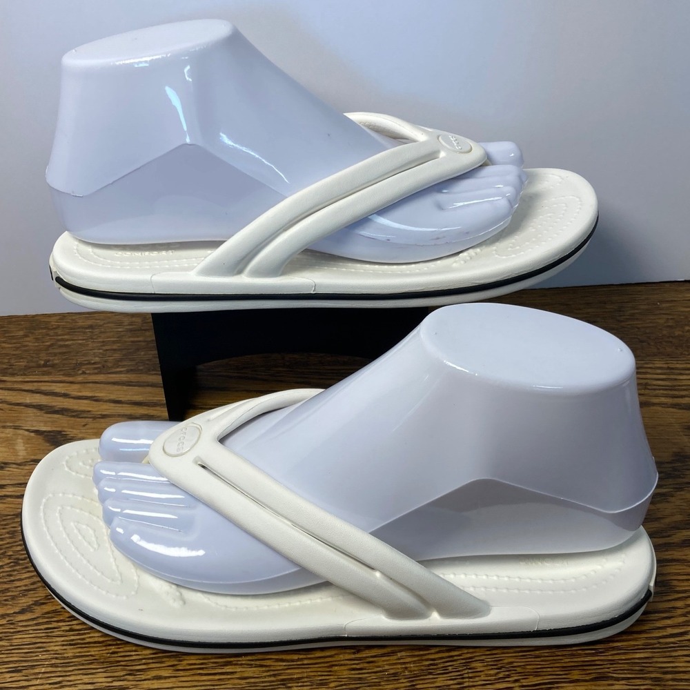 Crocs Crocband Flip White Black Women Size 7 Sporty Thong Sandals 11033 - Picture 3 of 7